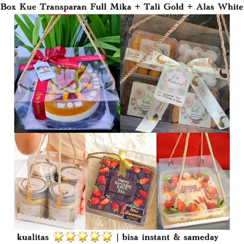 Jual Kotak Kue Transparan Full Mika Kokoh Tebal +Tali Gold+Alas Kotak