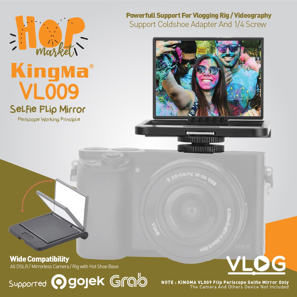 KINGMA VL009 Flip Mirror Vlog (Cermin Selfie) for Mirrorless Camera Sony Canon Nikon Etc