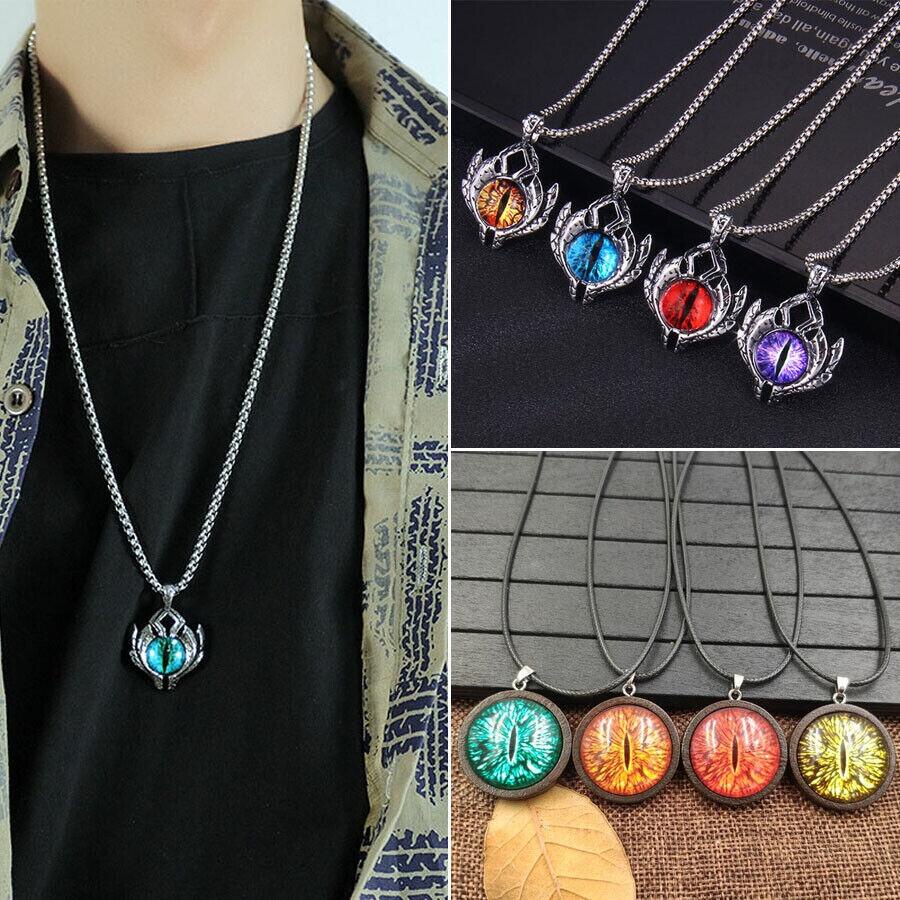 Kalung Rantai Liontin Mata Iblis Bahan stainless steel Gaya retro Gothic Jepang Korea Untuk Pria