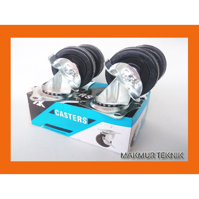 Roda Roda Caster Roda Etalase Roda Troli 2 Inch Karet - Rem