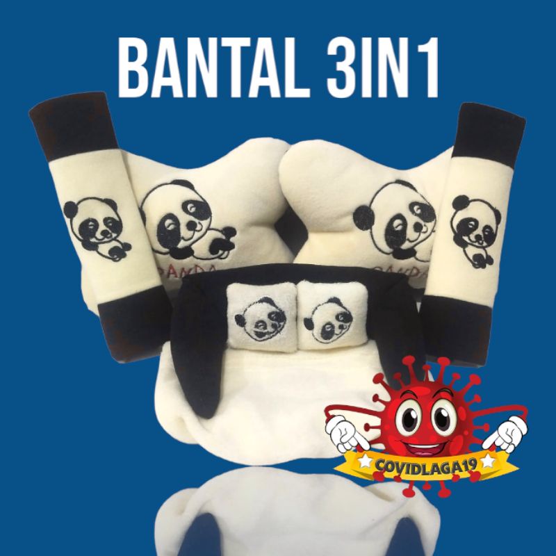 Bantal Sandaran Jok Mobil 3in1 Karakter Panda Mobil Jok Panda