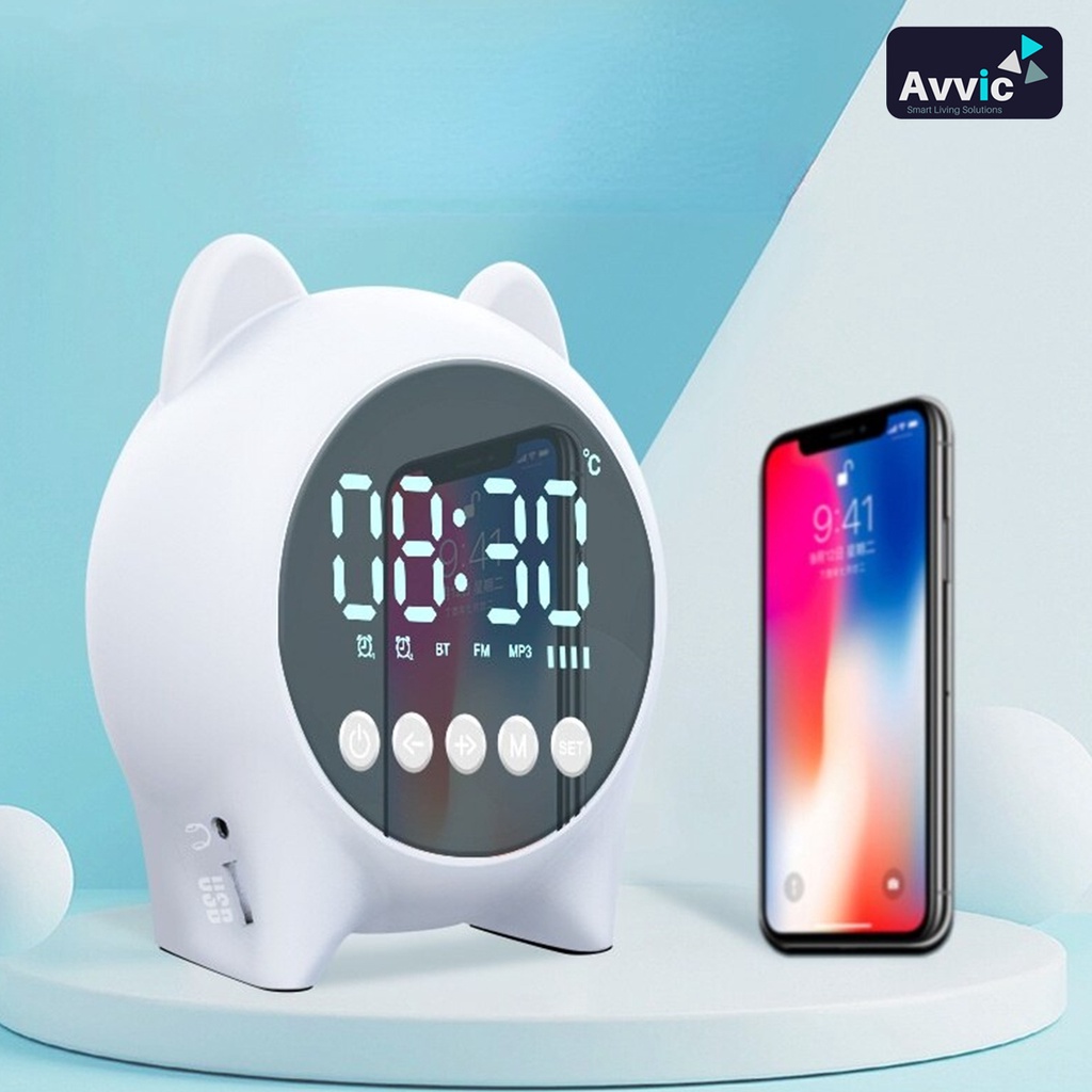 Speaker Bluetooth Jam Alarm Mirror Radio FM LED Display Clock Alarm Temperature USB TF Card Cute Bear