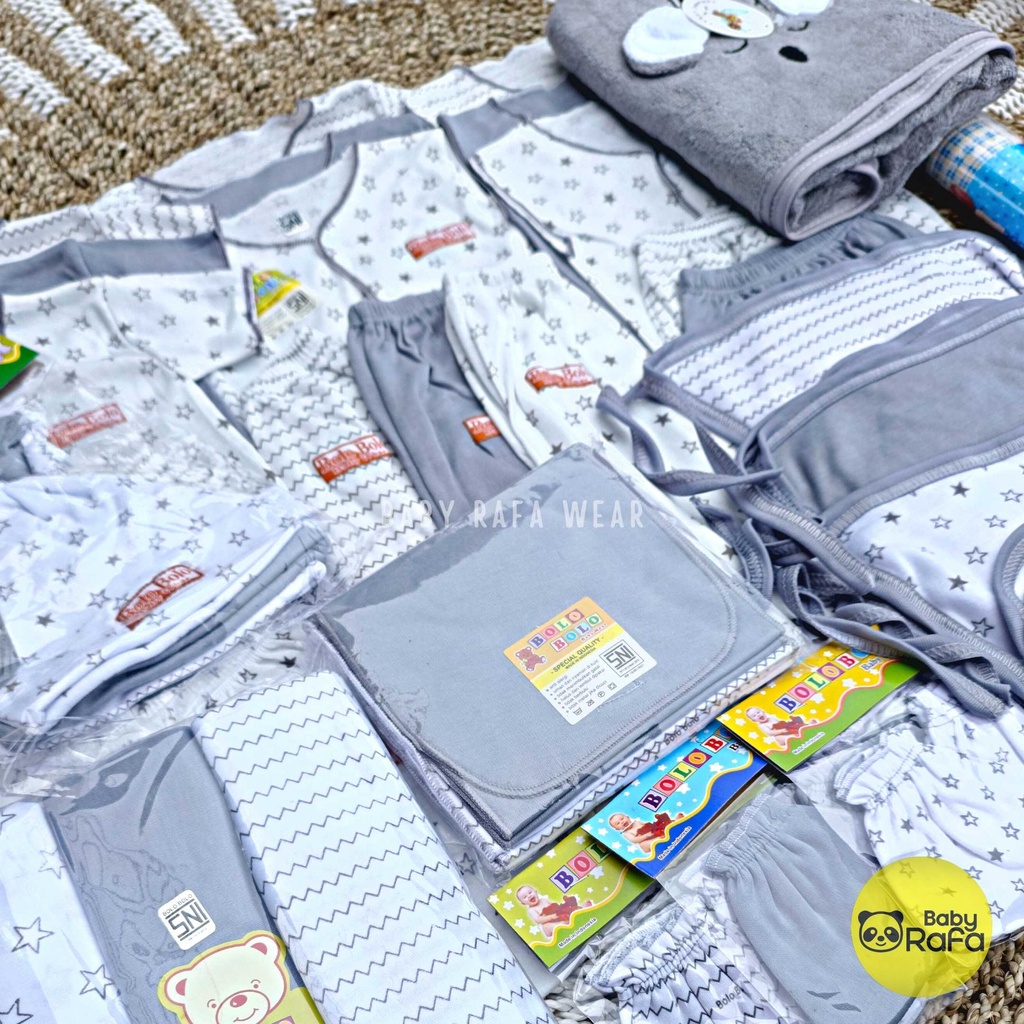 50 PCS Paket Hemat Lahiran Komplit Baju Bayi Baru Lahir Paket Hemat Brojol Baby Paket Komplit Bayi Baru Lahir Serian Abu Grey