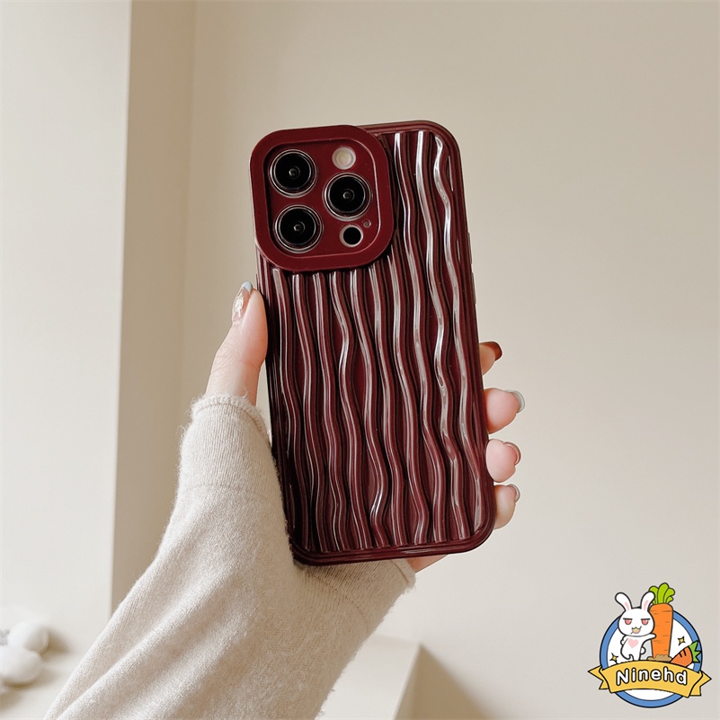 Soft Case Silikon Motif Garis Vertikal Warna Merah Wine Untuk iPhone 14 13 12 11 Pro Max X Xr Xs Max 8 7 Plus SE 2020