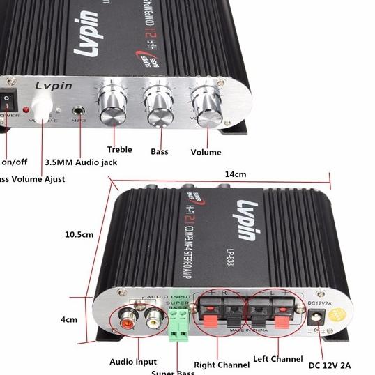 Mini HiFi Stereo Amplifier Treble Bass Booster 12V--LVPIN