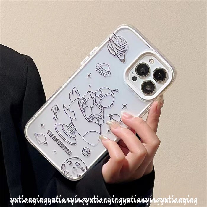 3 in 1 Soft Case Transparan Motif Kartun Astronot Luar Angkasa Untuk IPhone 11 7Plus 8Plus 14 12 13 Pro Max XR 14 Plus 7 8 Plus X XS Max SE 2020