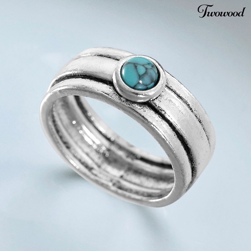 Cincin Turquoise Tiga Lapis Gaya Etnik Vintage Untuk Wanita