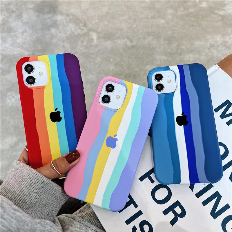 Case Pelindung Shockproof Motif Garis Pelangi Untuk IPhone 11 12 13 14 Pro Max Plus X Xs Max Xr 7 8 Plus