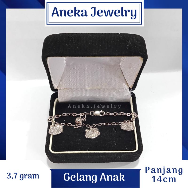 Gelang Anak Gantung Hello Kitty Mata2, Perak 925, Sepuh Emas Putih