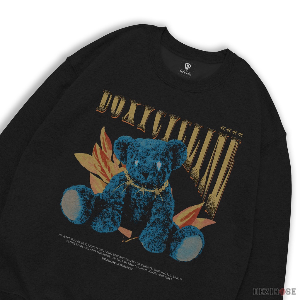 DEZIROSE Sweater Crewneck Bear Doxycline Pria &amp; Wanita Distro Fleece Tebal Premium Size M-XXL