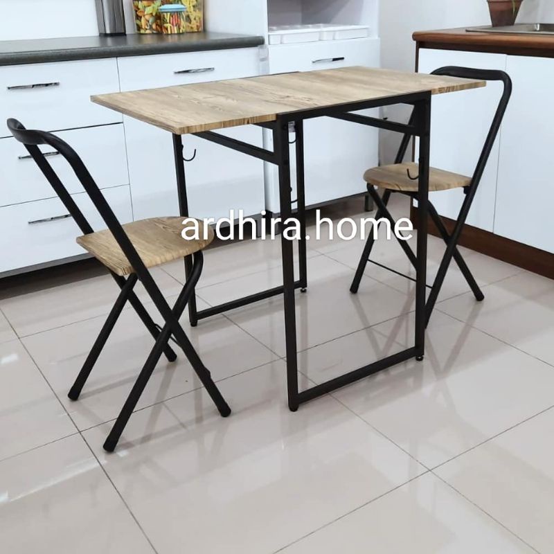 Selma Lazio Set Meja Makan Lipat 2 Kursi - Cokelat  meja makan serbaguna meja makan minimalis