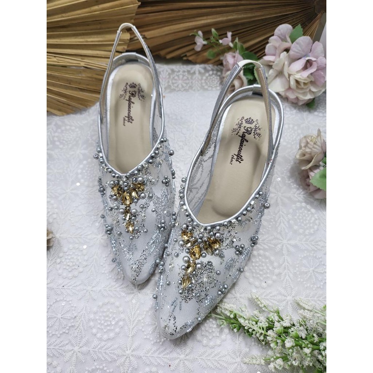 sepatu wedding cantik lauriena silver 7 cm runcing