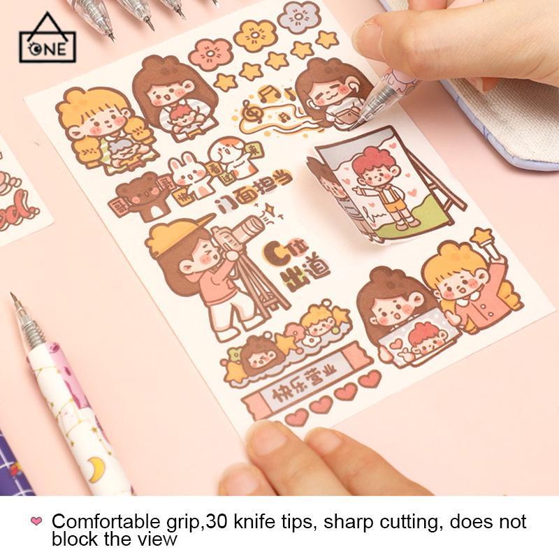 COD❤️Pemotong Seni Pena Tekan Lucu Pemotong Kertas Kartun Portabel Pemotong Kertas Scrapbook Sederhana-A.one