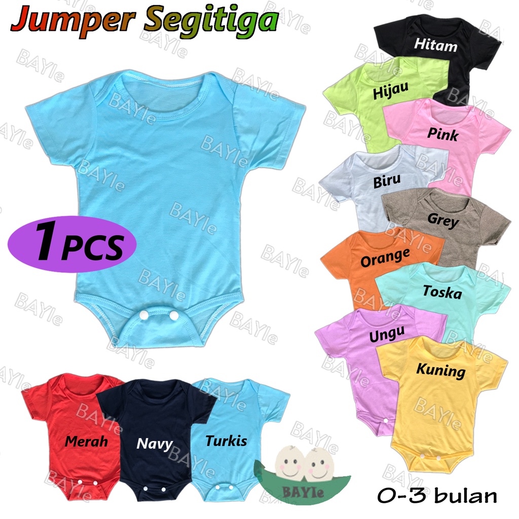 BAYIe - 1 PCS Baju Bayi model Jumper/Jumpsuit/Romper Segitiga Pendek POLOS Bahan Katun new born 0-3 Bulan