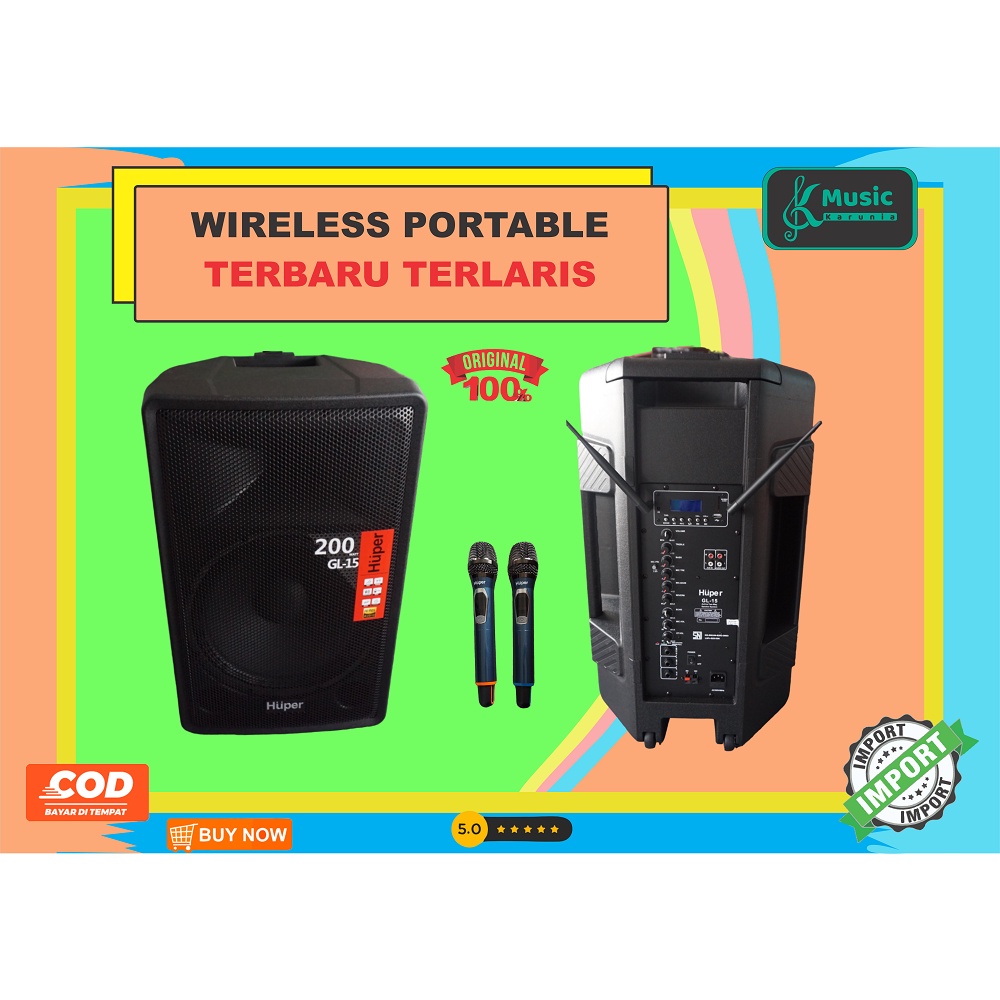 lbh murah [hrg*ditoko datang* ] HUPER GL-15 Bikin Heboh Amply Wireless Speaker Portable GL 15 200 Wa
