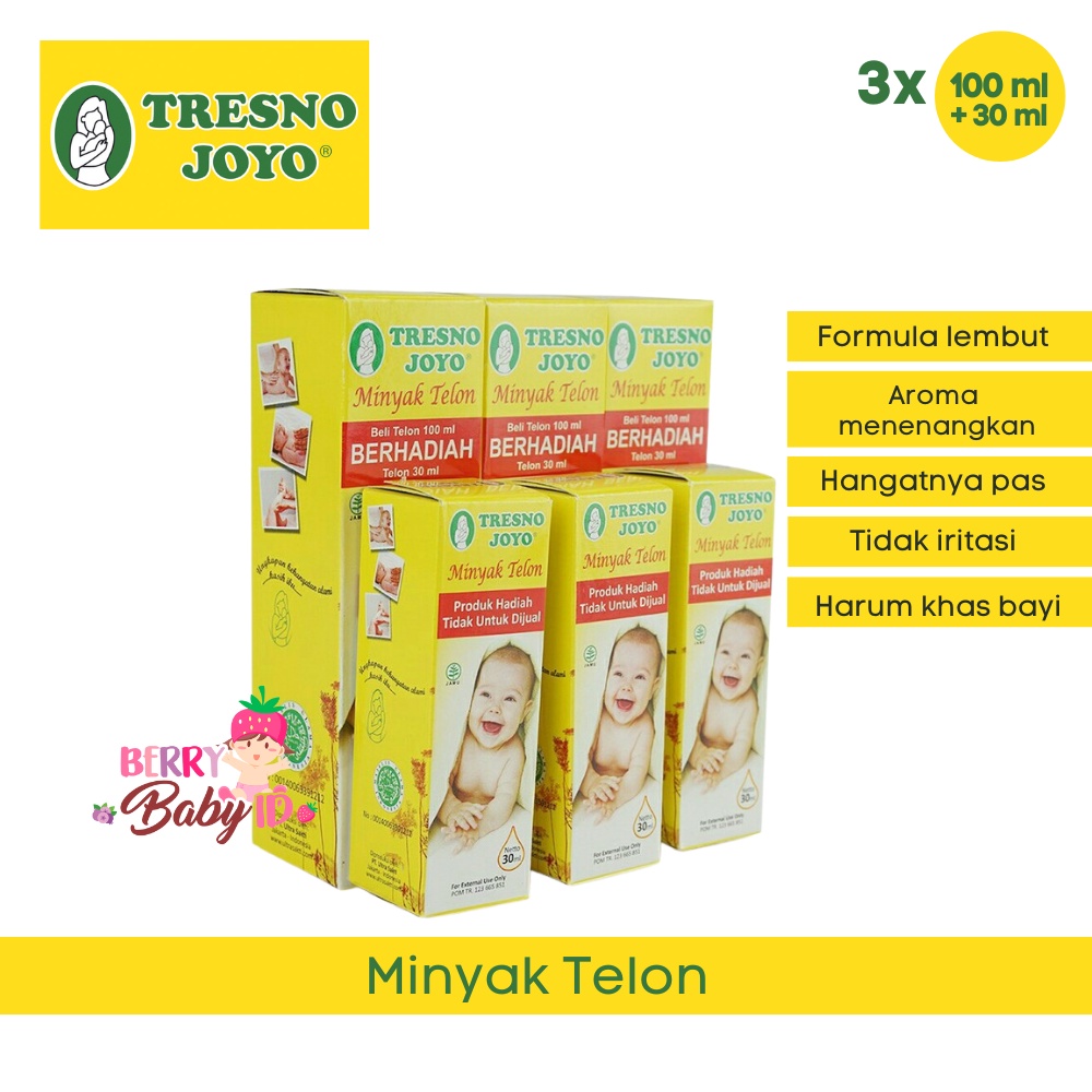 Tresnojoyo Paket Minyak Telon Bayi 3 Pak 100 ml GRATIS 3 Pak 30 ml Tresno Joyo Berry Mart