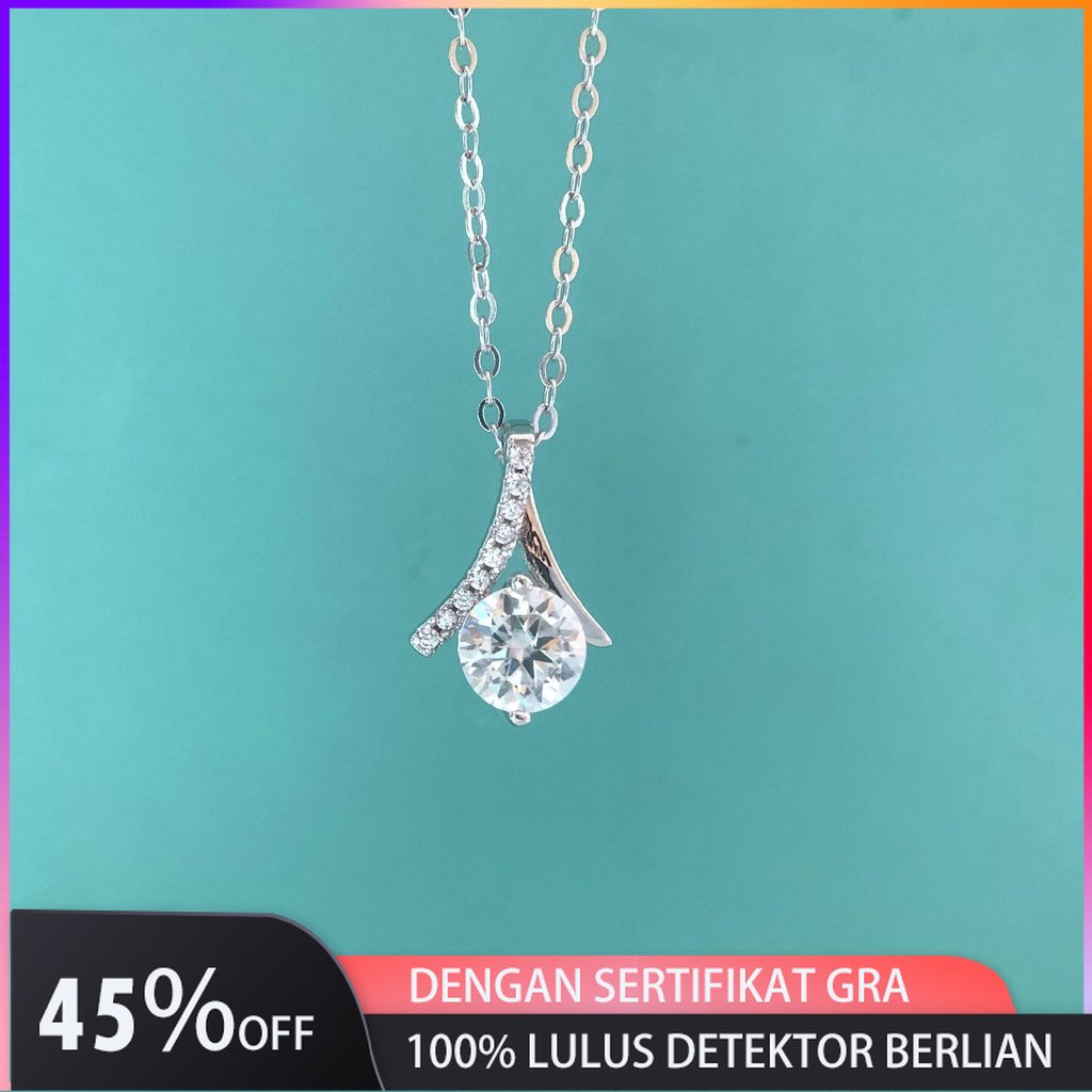 Jamie Kyrie Sterling Silver Berlapis Emas 18k, Kalung Berlian Moissanite Panjang 45cm - Detektor Ber