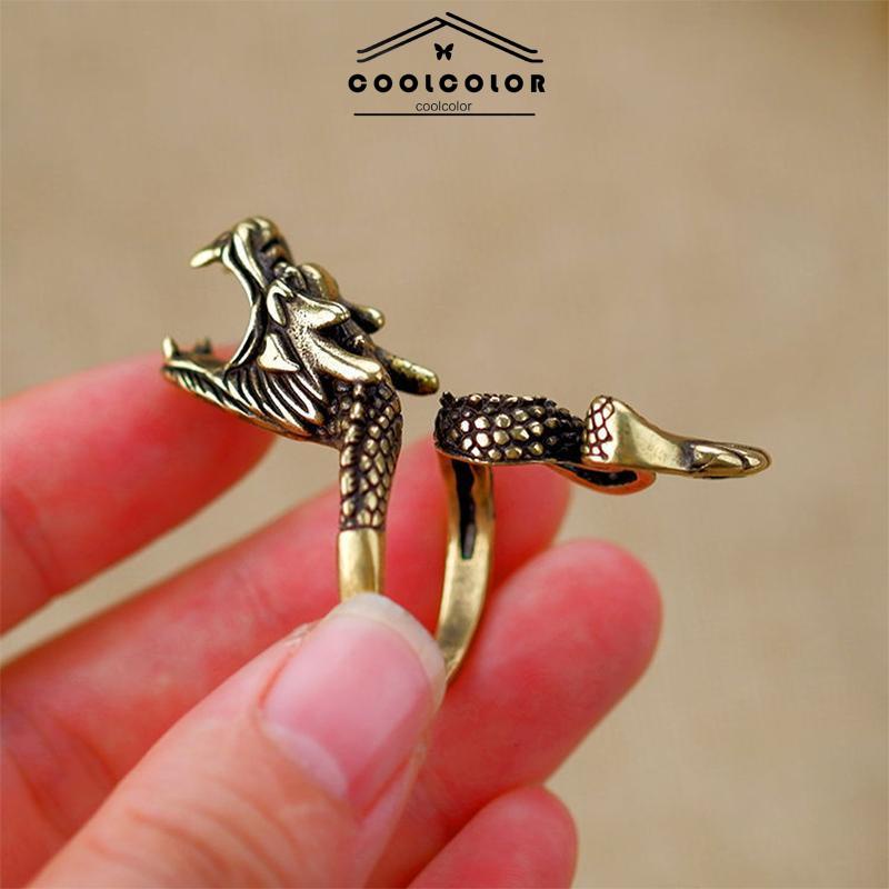 COD❤️Cincin Naga Pria Keren Emas Creative Retro Style Dragon Design Ring Holder For Gift- cl