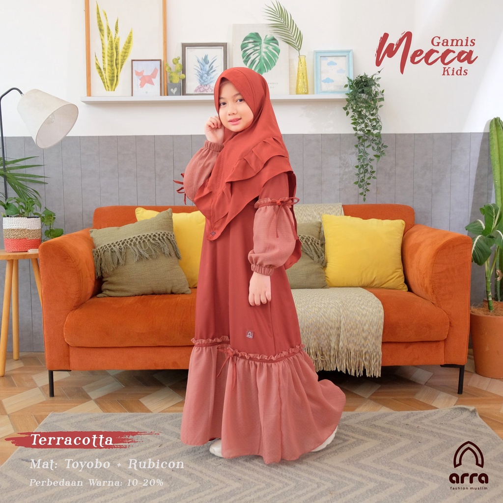Gamis Sarimbit Keluarga Ayah Ibu Anak Series MECCA Warna TERRACOTA Original Premium Baju Couple Keluarga Muslim Sarimbit Keluarga 2021 2022 Baju Lebaran Terbaru