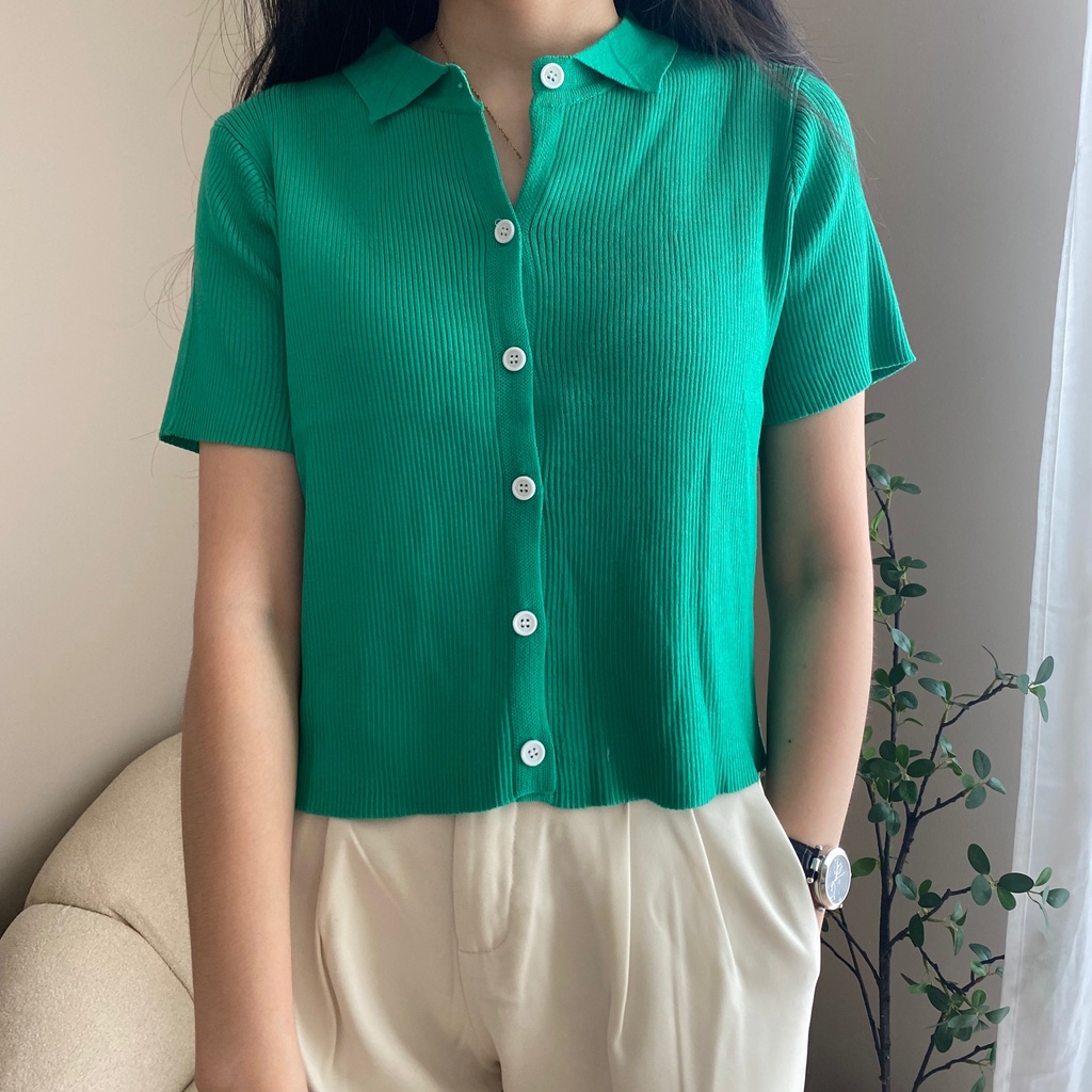 【withyumi】 JIMIN polo knit | green shirt top atasan hijau wanita natal