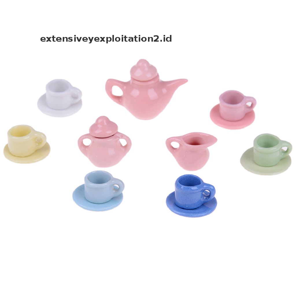 15pcs / set Mainan Miniatur Teko Teh Bahan Keramik Warna-Warni Untuk Aksesoris Rumah Boneka 1: 12