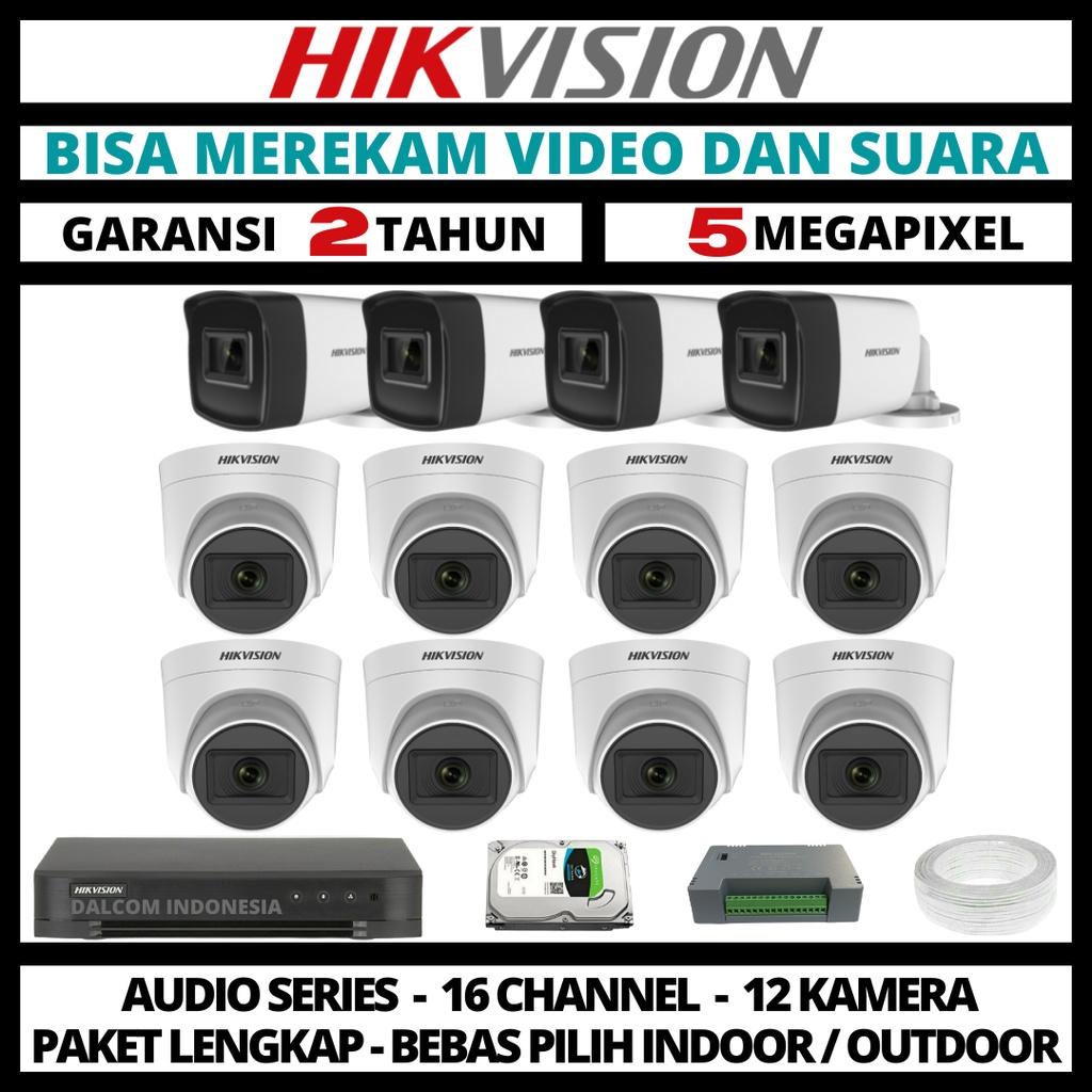 PAKET CCTV HIKVISION 5MP 16 CHANNEL 12 CAMERA TURBO HD KAMERA CCTV &amp; DVR FULL HIKVISION