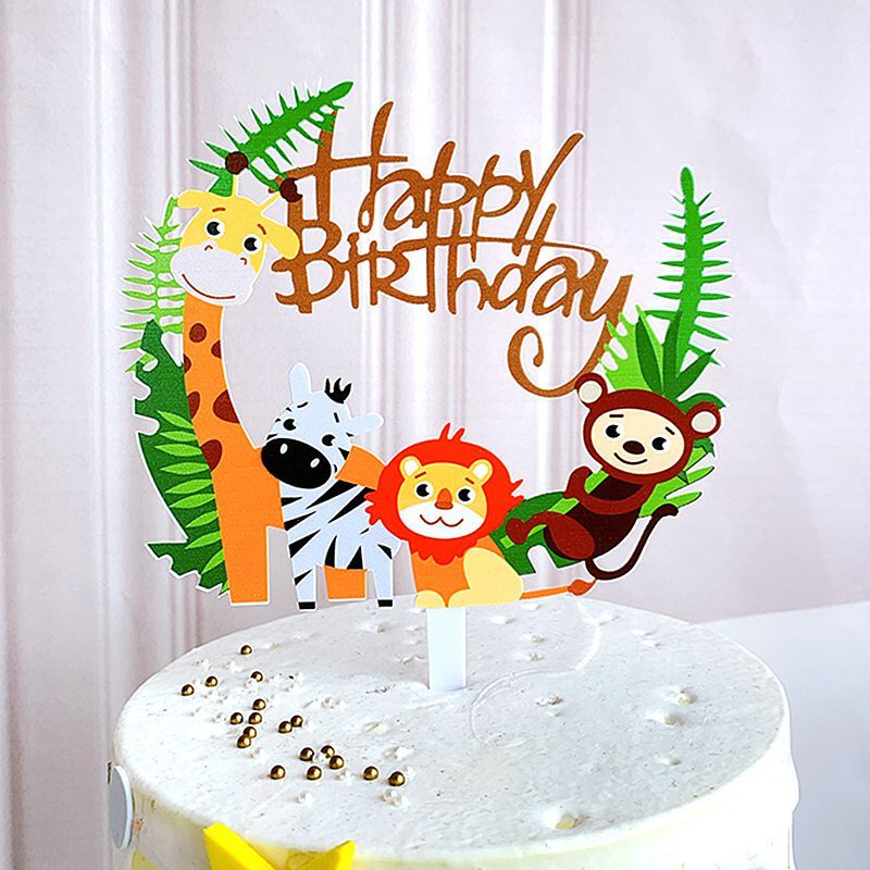 TOPPER KUE DESAIN JUNGLE ZOO AKRILIK /TOPPER 3D ANIMASI