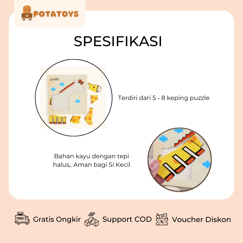 [ Potatoys ] Wooden 3D Puzzle besar / Mainan Anak Edukasi Puzzle / Puzzle Kayu Edukasi 3D