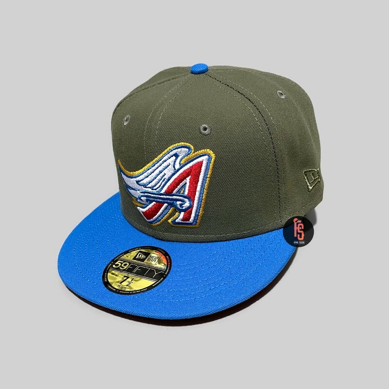 TOPI NEW ERA ORIGINAL 5950 50TH ANAHEIM ANGELS OLIVE SKYBLUE UV RED