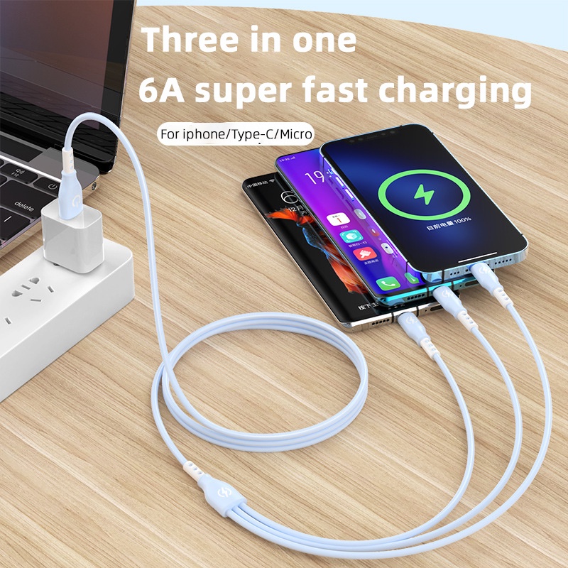 6a Max Kabel Data / Charger Micro Usb / Type c 3in1 Bahan Silica Gel Untuk Smartphone Android