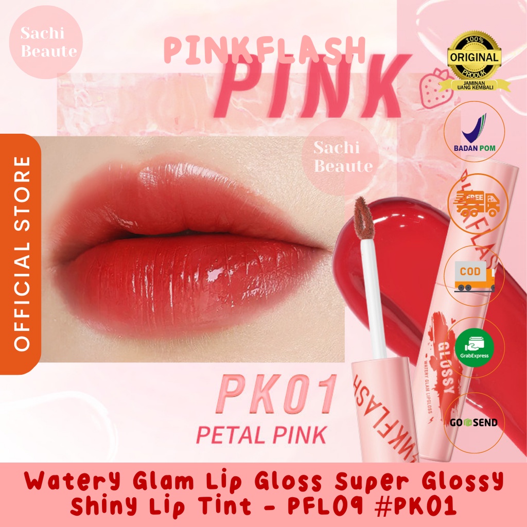 PINKFLASH Watery Glam Lip Gloss Lipstick Super Glossy Shiny Moisturizing Non Sticky Long Lasting Meremajakan Bibir - PK01