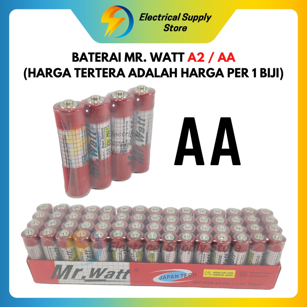 BATERAI MAINAN A2 / AA MR WATT HARGA PER PCS UNTUK JAM DINDING REMOTE TV AC SENTER