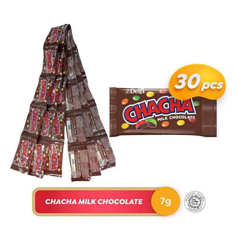 ChaCha Milk Chocolate renceng 5 gr x 30 pcs / permen cokelat / coklat susu Cha Cha Delfi