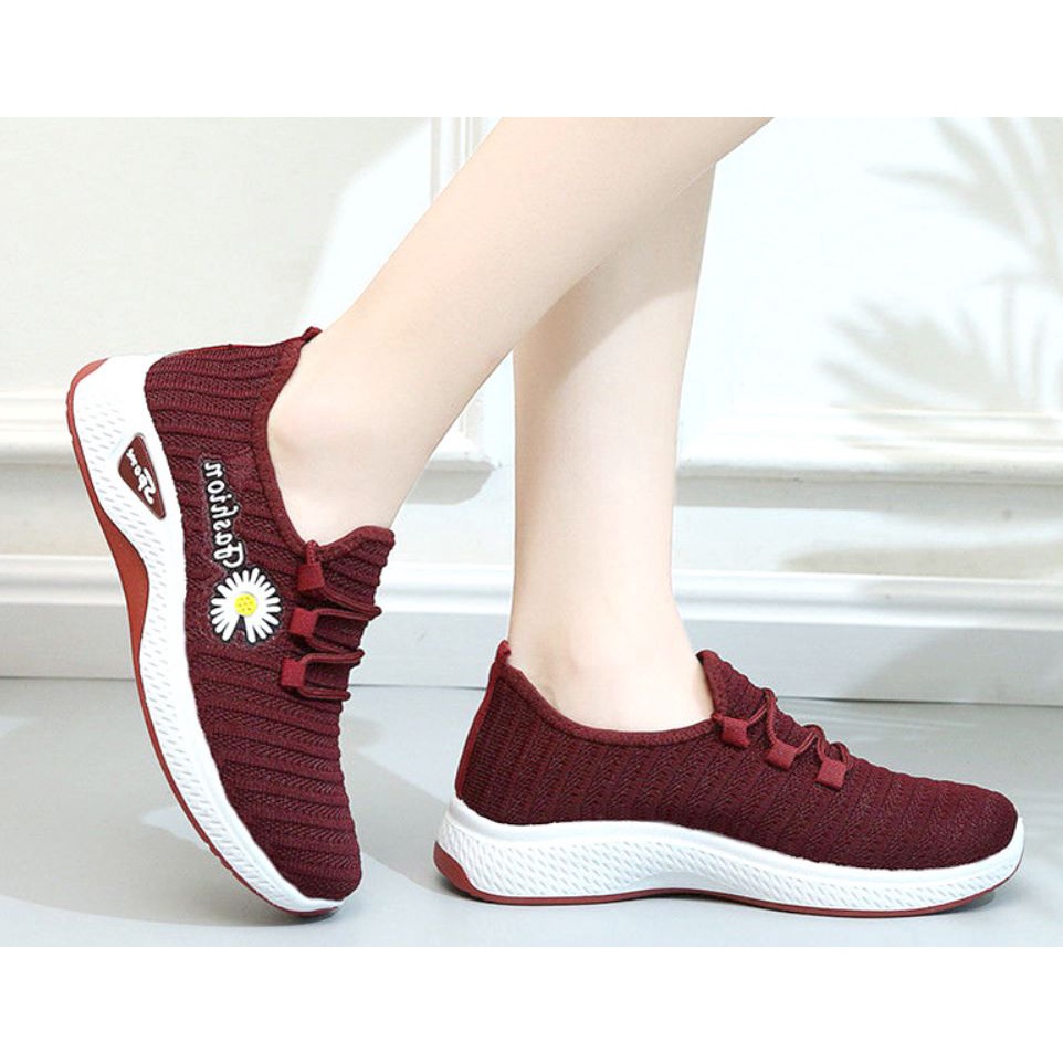 Sepatu Wanita Fashion Korea Nylon Sneakers Casual Flower Import SP062