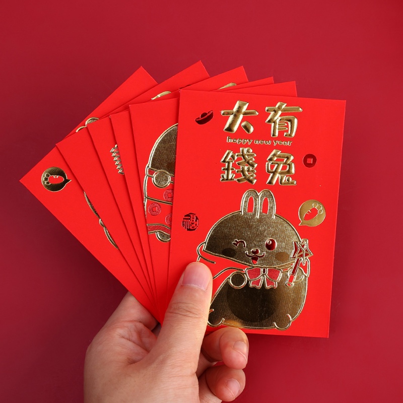 6pcs / Set Amplop Angpao Motif Kartun Kelinci Warna Merah Untuk Tahun Baru Cina / Imlek