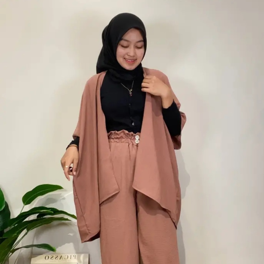 One Set Crinkle Premium Celana Kulot + Outer