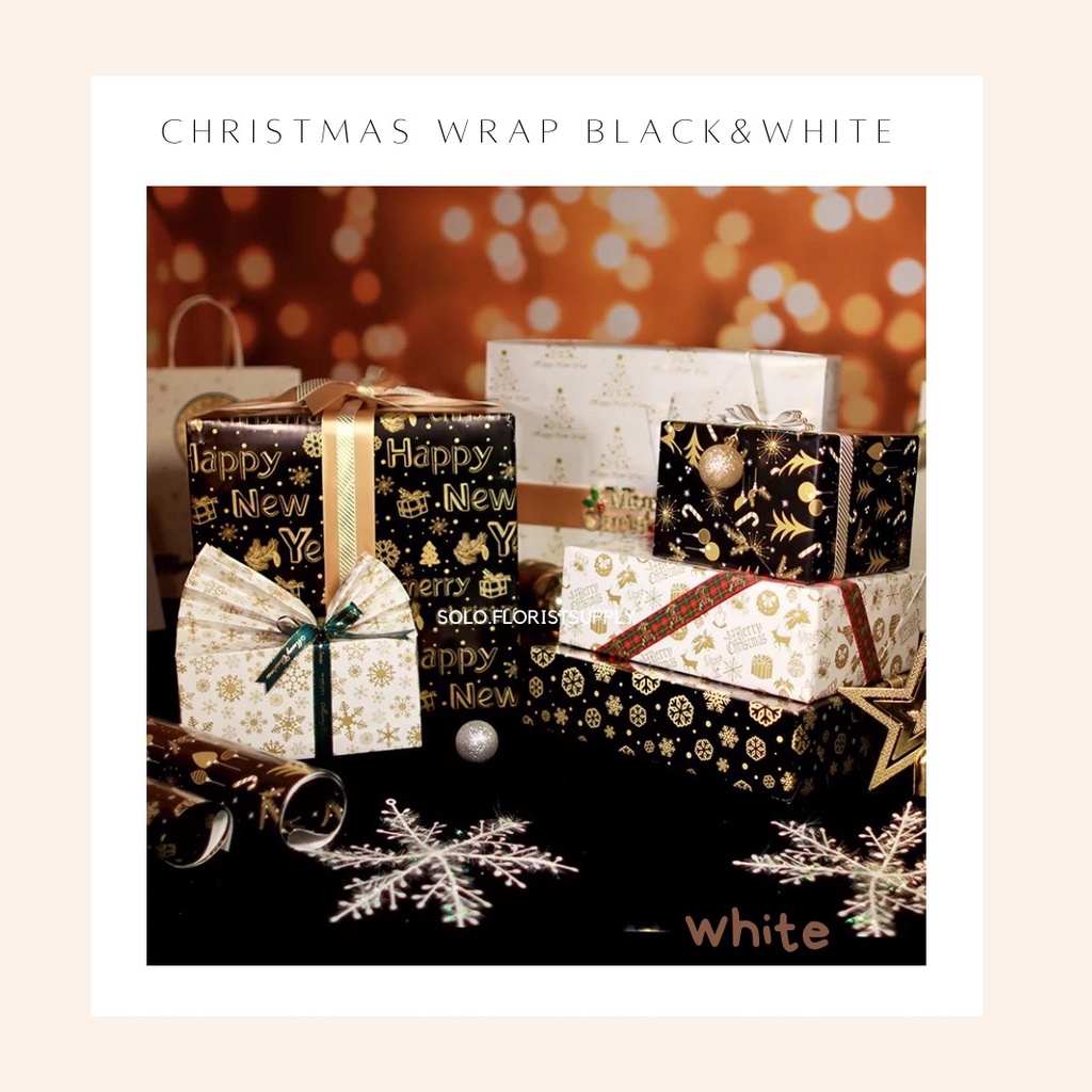 

CHRISTMAS WRAPPING BLACK & WHITE GOLD KERTAS KADO NATAL GIFT XMAS NEW YEAR CRAFT KERTAS PEMBUNGKUS HADIAH NATAL HAMPERS CHRISTMAS FLOWER WRAPPING HITAM PUTIH MOTIF NATAL