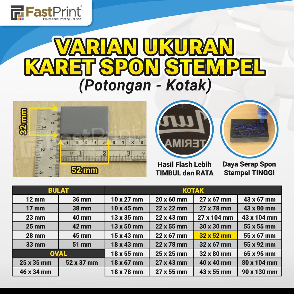 Karet Busa Spon Bahan Stempel Potongan Model Kotak 32x52MM