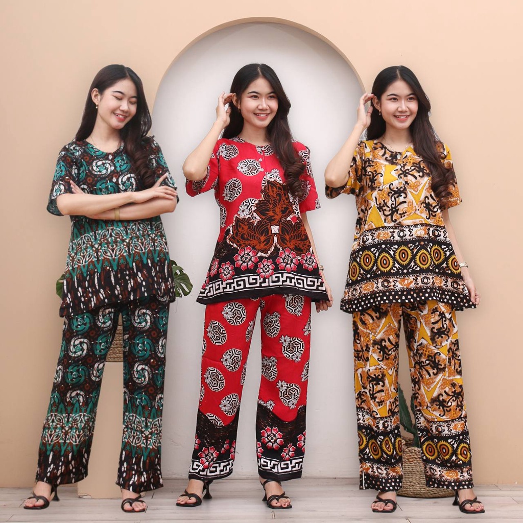 Setelan cp elmo baju tidur batik motif grosir murah piyama fashion wanita pakaian modern tanah abang