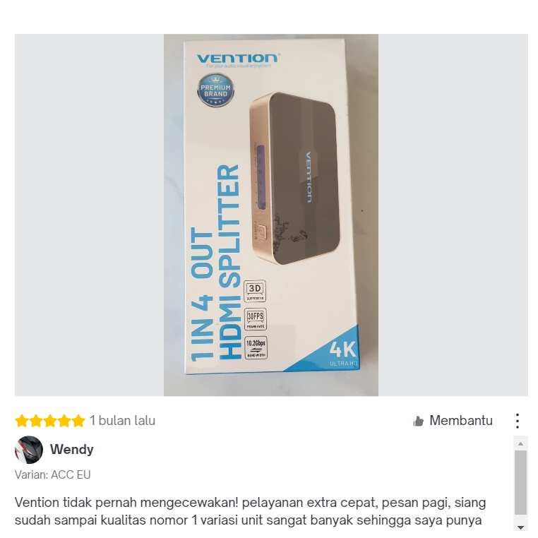 Vention HDMI Splitter 1 Input 4 Output HDMI Screen Duplicate 4K