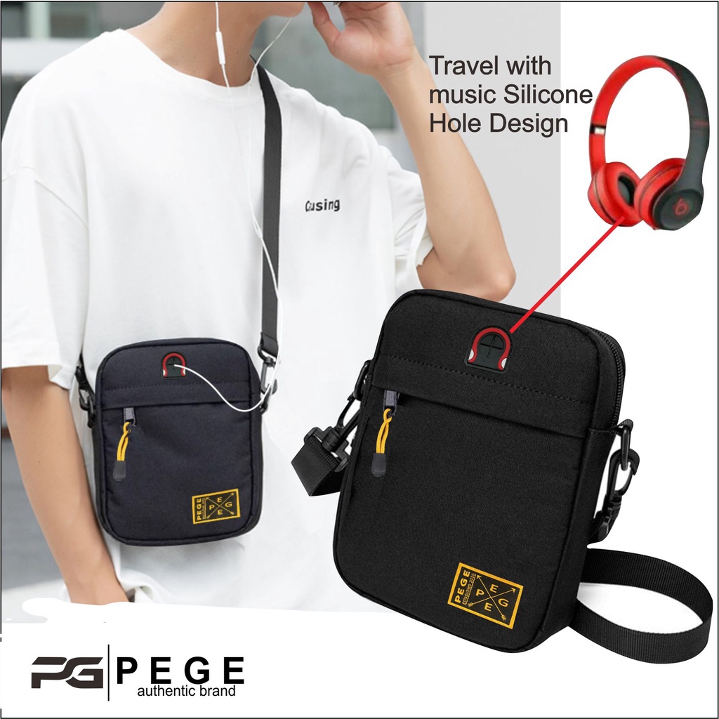 Tas Selempang Bahu Polos Hitam PEGE Mensa Slingbag Pria Kasual - PG 8937