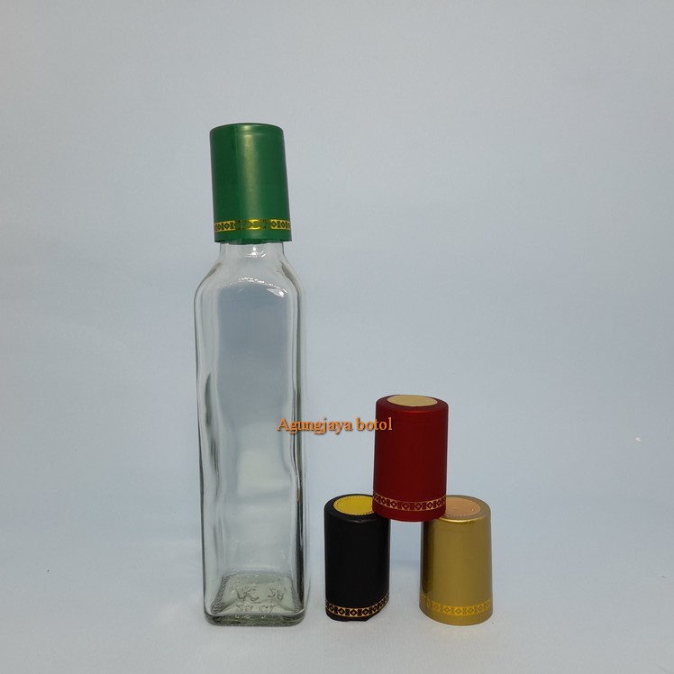 Botol Kaca Food 250 Ml Square VCO Clear Tutup Hijau Segel / Botol Kaca VCO / Botol Kaca Food / Botol