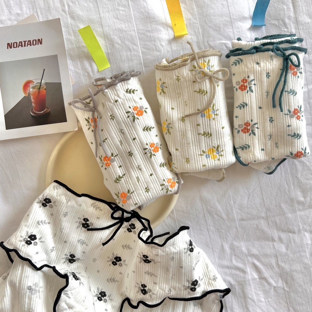 Katun Murni Pakaian Dalam Wanita Segar Kecil Bunga Manis Jamur Tepi Kapas Selangkangan Antibakteri B