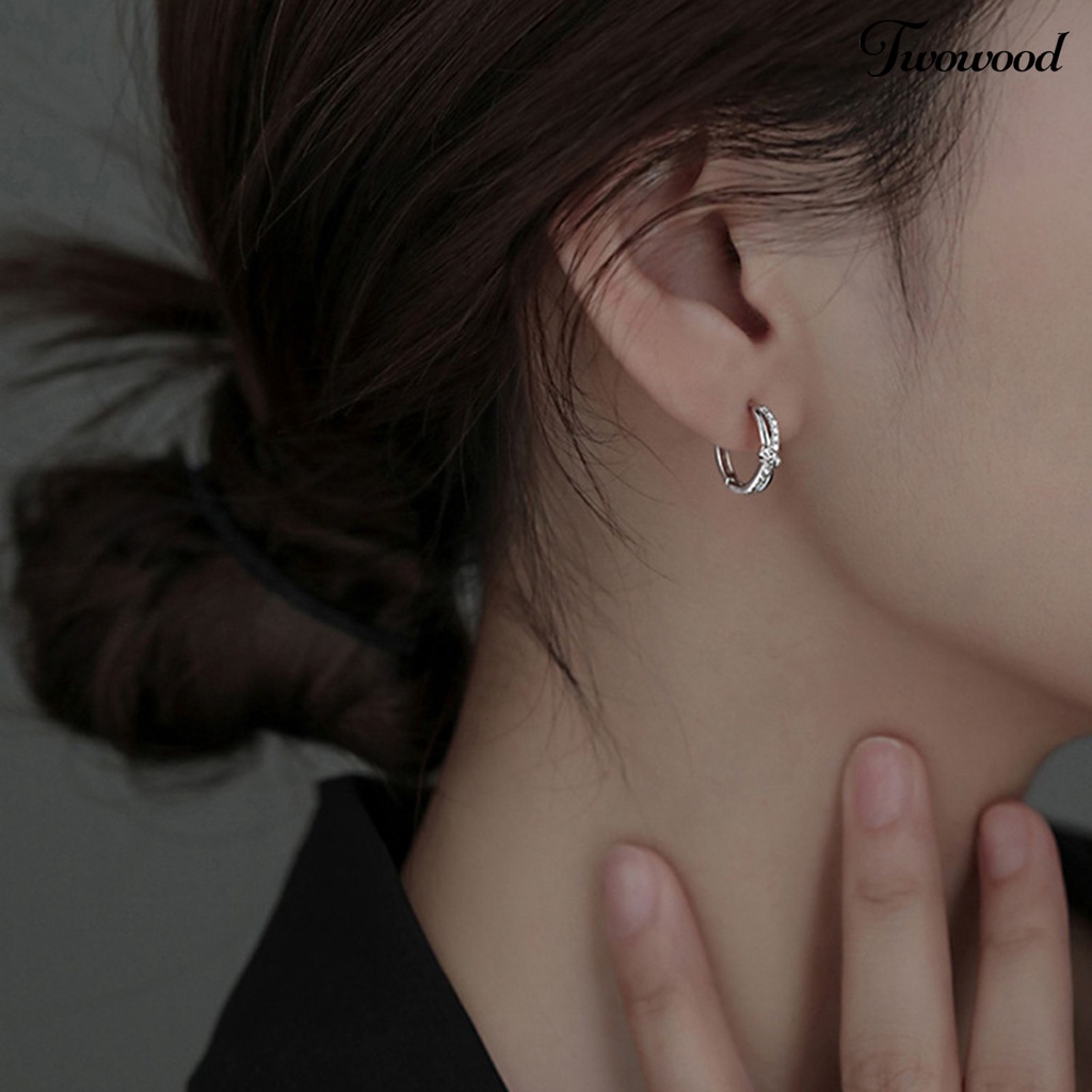 1 Pc Anting Hoop Bentuk Kubus Bahan Zirkon Gaya Korea Untuk Pesta Pernikahan