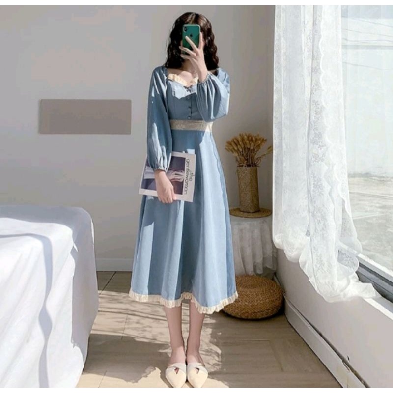 long dress (dress Korea) lengan panjang