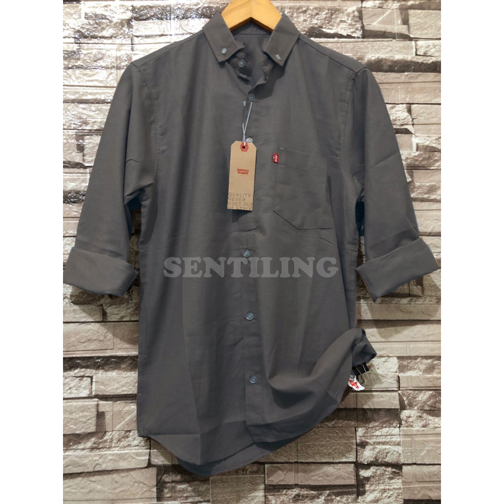 Terwuwu kemeja panjang pria cowok gatlemen cowok biru navy dongker polos formal kantor hem baju kemeja pria lengan panjang distro kasual santai casual katun dinas pns kerja putih merah marun kuning hitam premium pria cowok laki laki terlaris murah-Panjang Abu