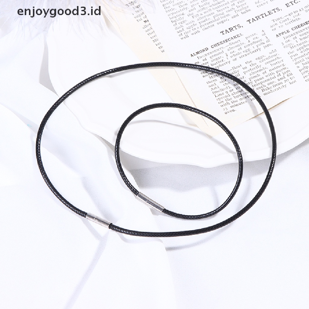 Tali Rantai Renda Bahan Kulit Warna Hitam Ukuran 3mm Dengan Gesper Stainless Steel