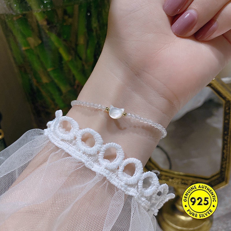 Gelang Tangan Rantai Adjustable Aksen Kucing Hitam + Kristal Untuk Wanita U1352