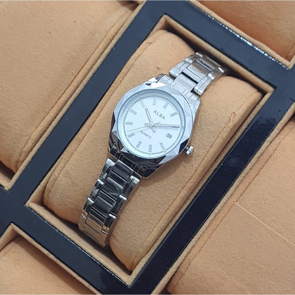 Grosiran Jam Tangan Wanita Alba 350HM Analog Strap Stainless Steel Tanggal Aktif Free Baterai Cadangan