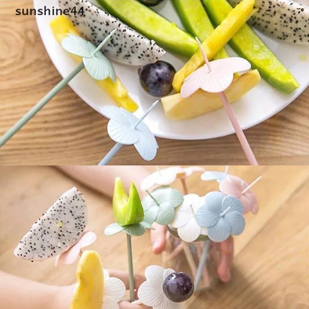 Sunshine 10pcs Garpu Buah / Kue / Bento Mini Bentuk Bunga Untuk Anak